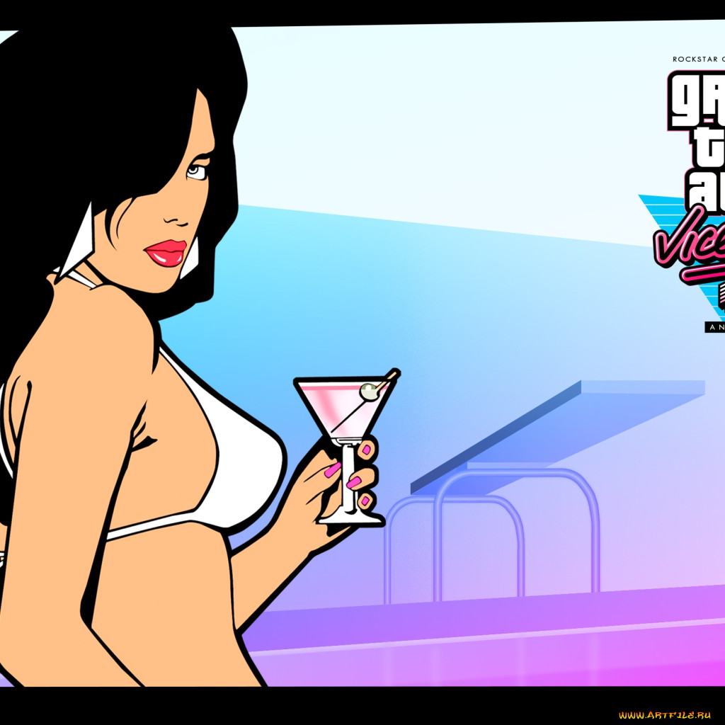 Обои Grand Theft Auto: Vice City Видео Игры Grand Theft Auto: Vice City,  обои для рабочего стола, фотографии grand theft auto, vice city, видео игры,  девушка, коктейль Обои для рабочего стола, скачать